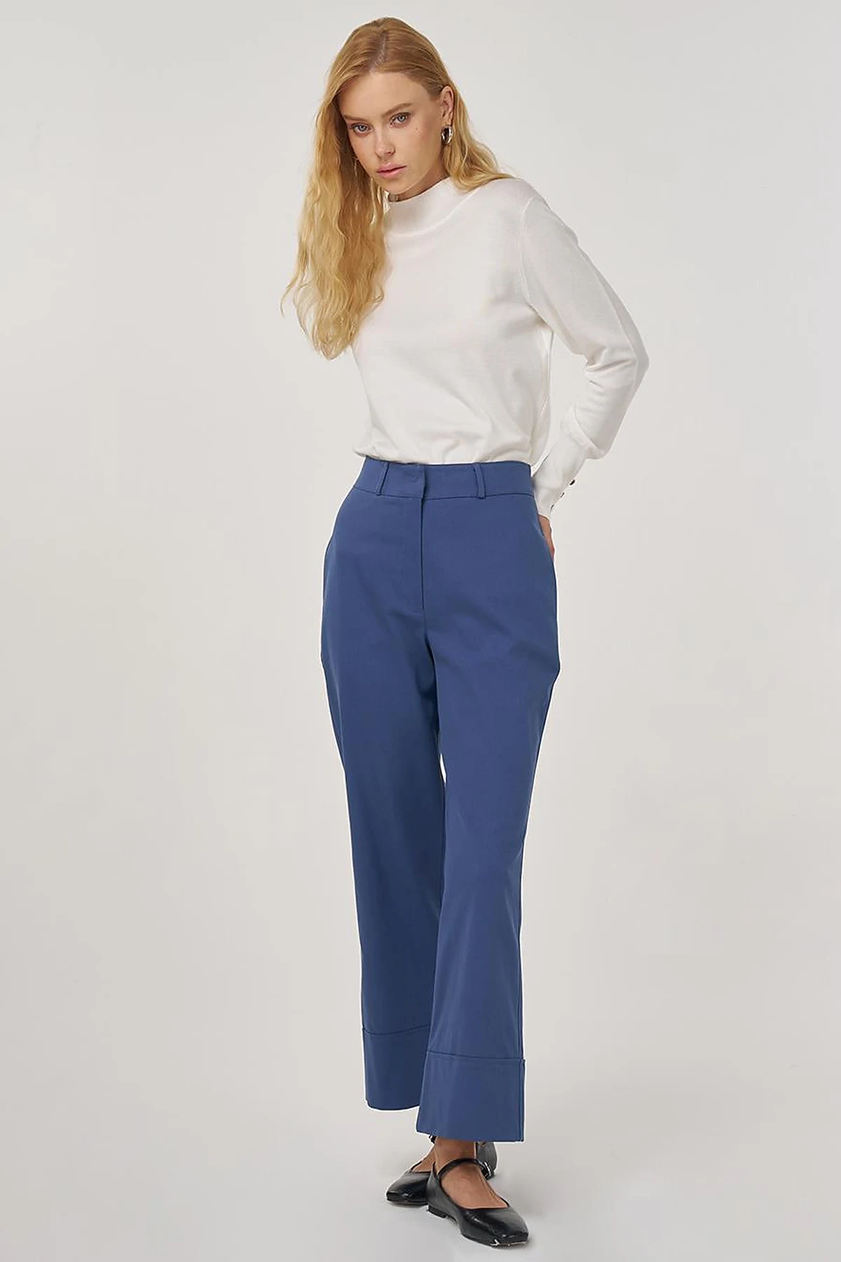 Double Cuff Fabric Pants Indigo