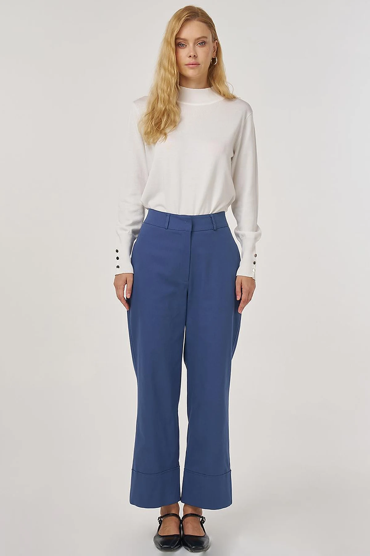Double Cuff Fabric Pants Indigo