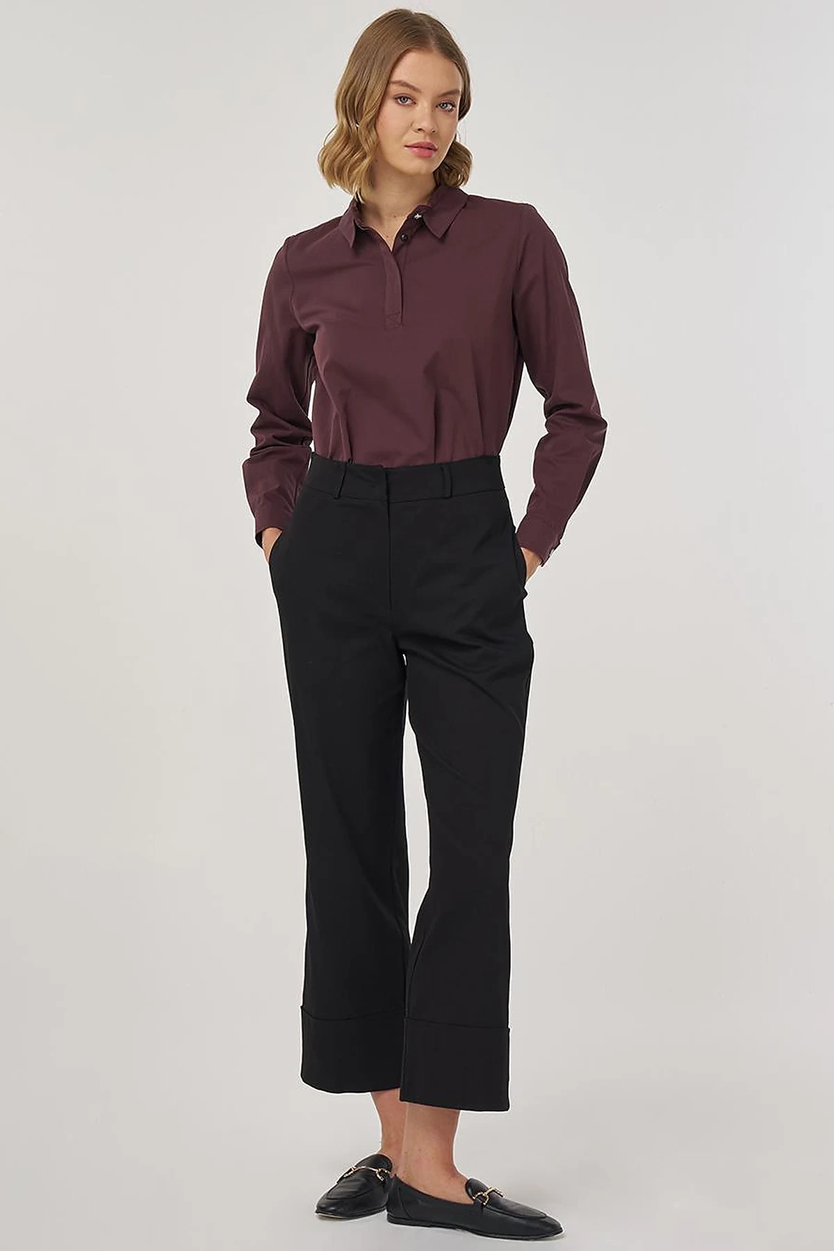 Double Cuff Fabric Pants Black