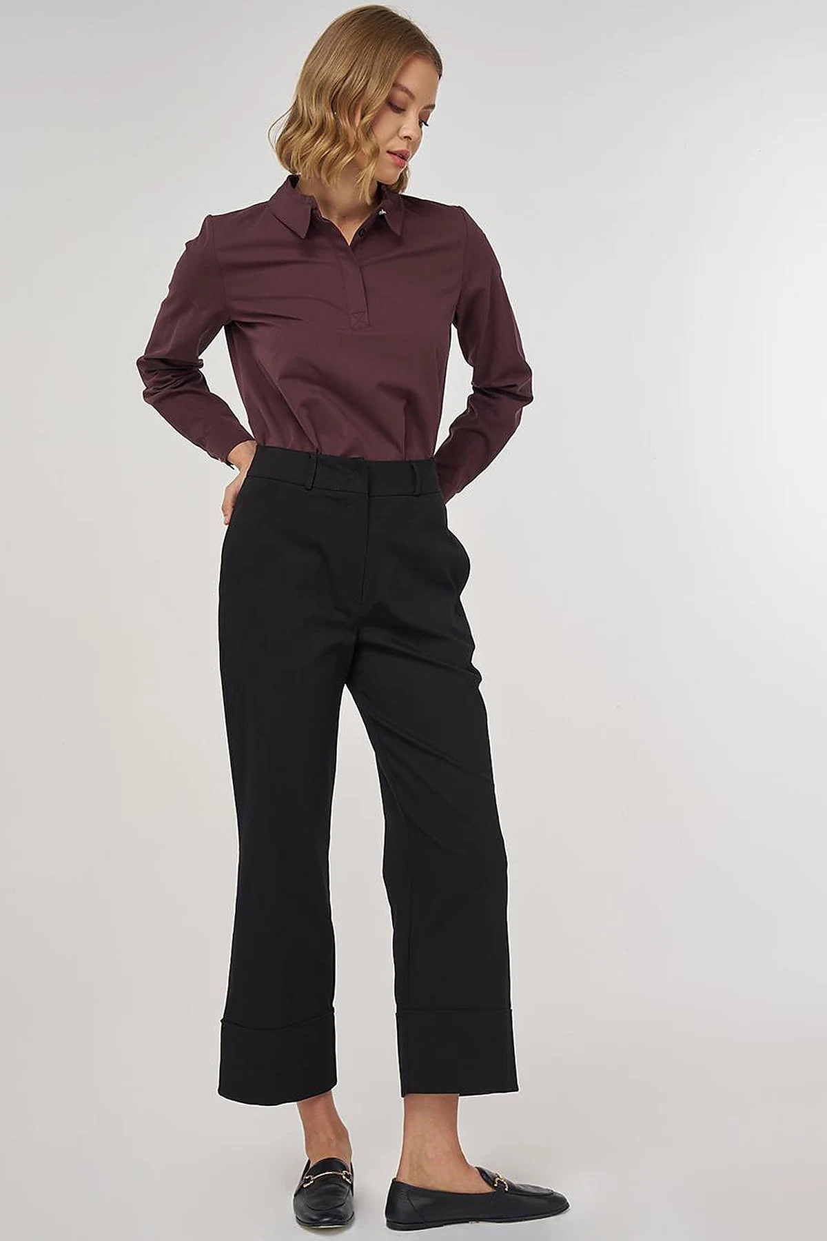 Double Cuff Fabric Pants Black