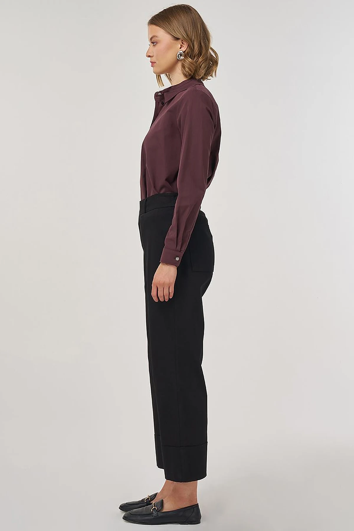 Double Cuff Fabric Pants Black