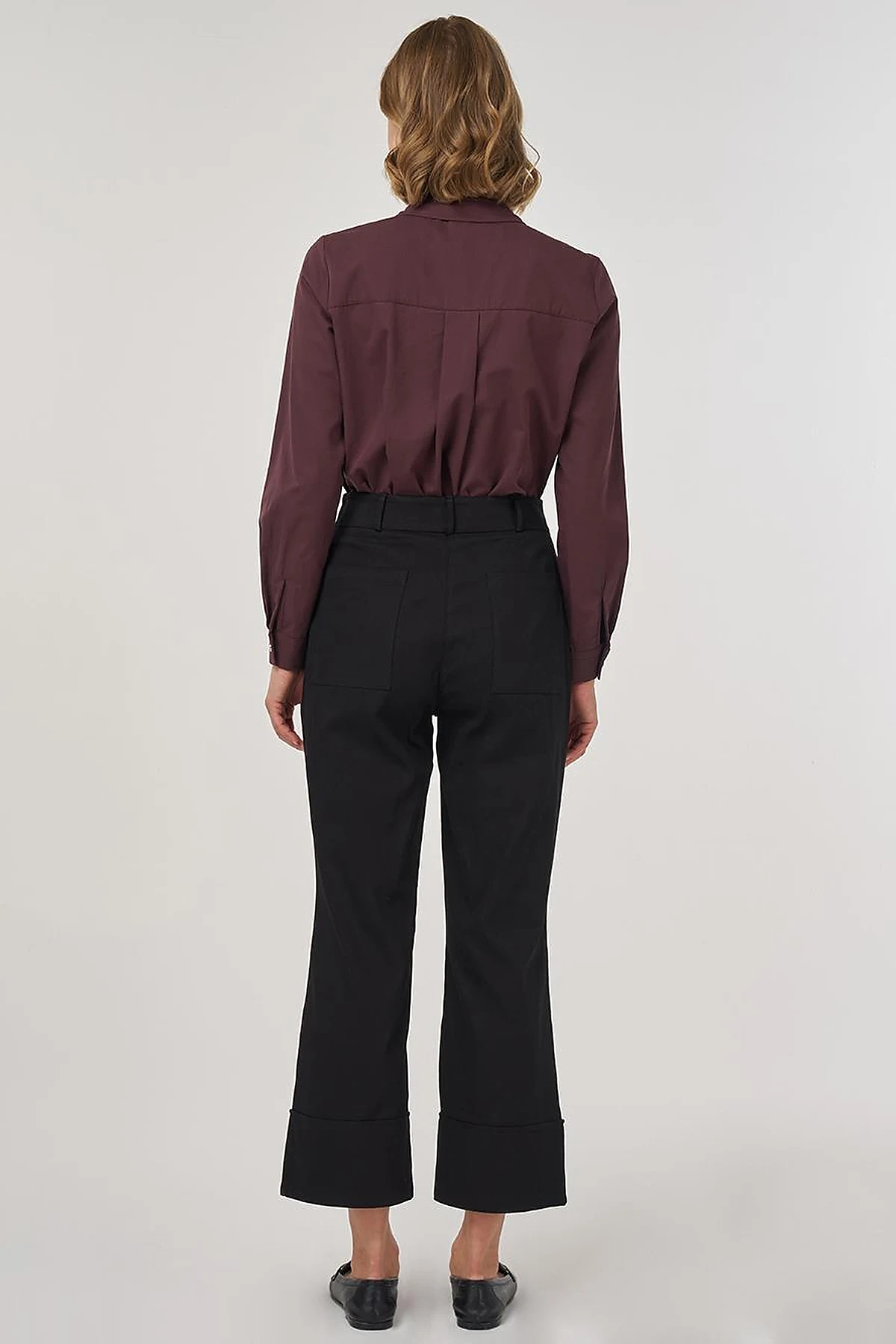Double Cuff Fabric Pants Black