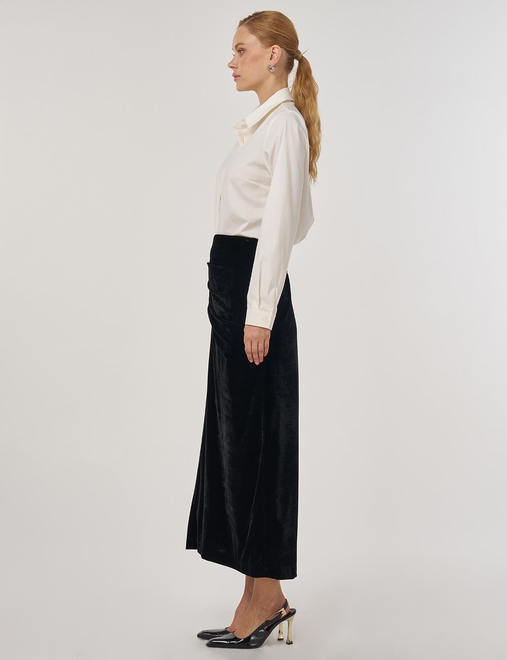 Drapeli Kadife Etek Siyah 