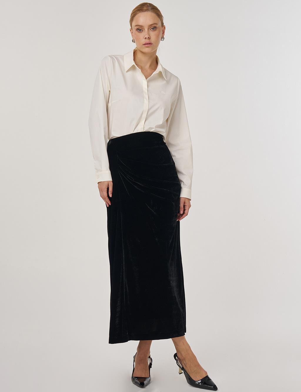 Drapeli Kadife Etek Siyah 