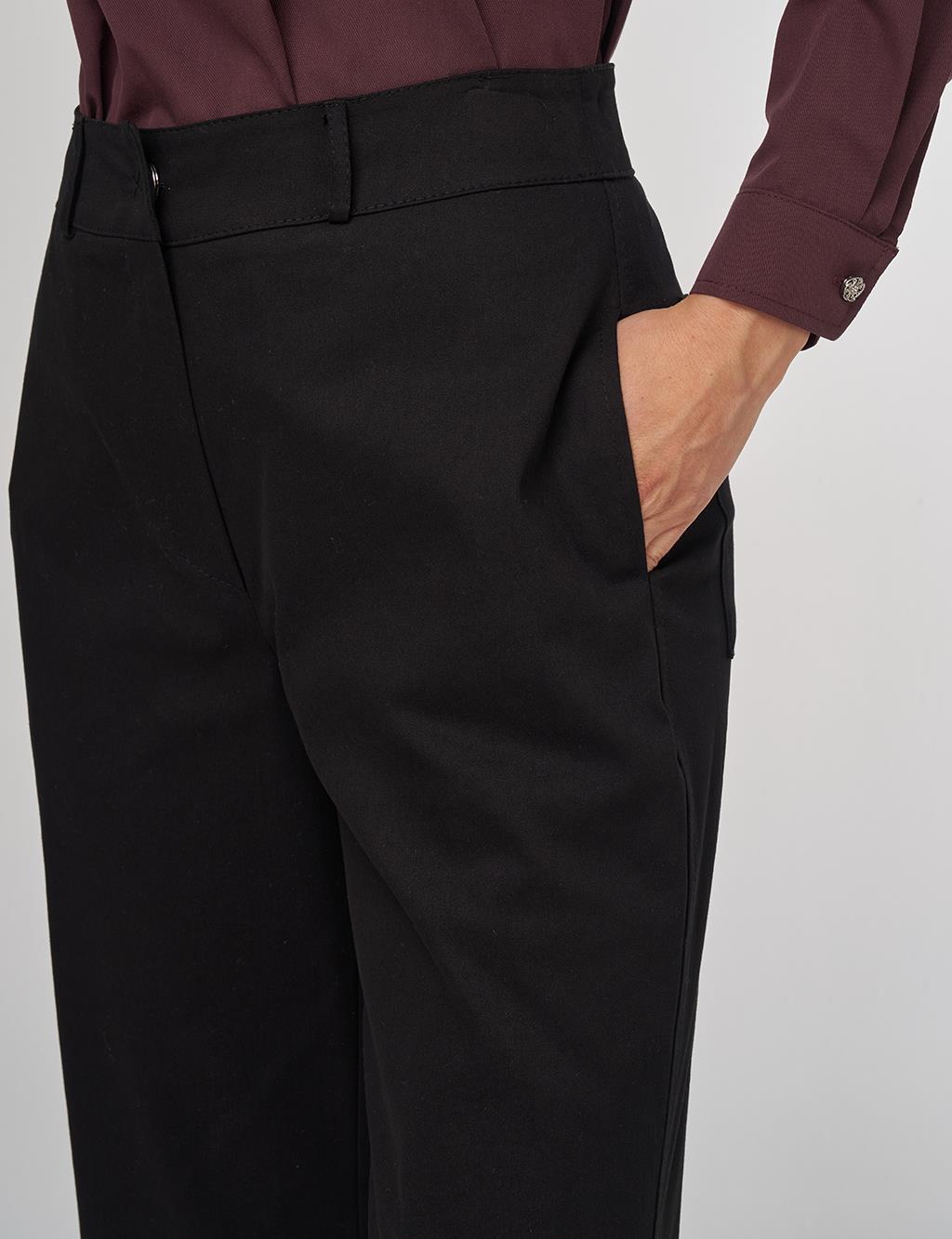 Double Cuff Fabric Pants Black