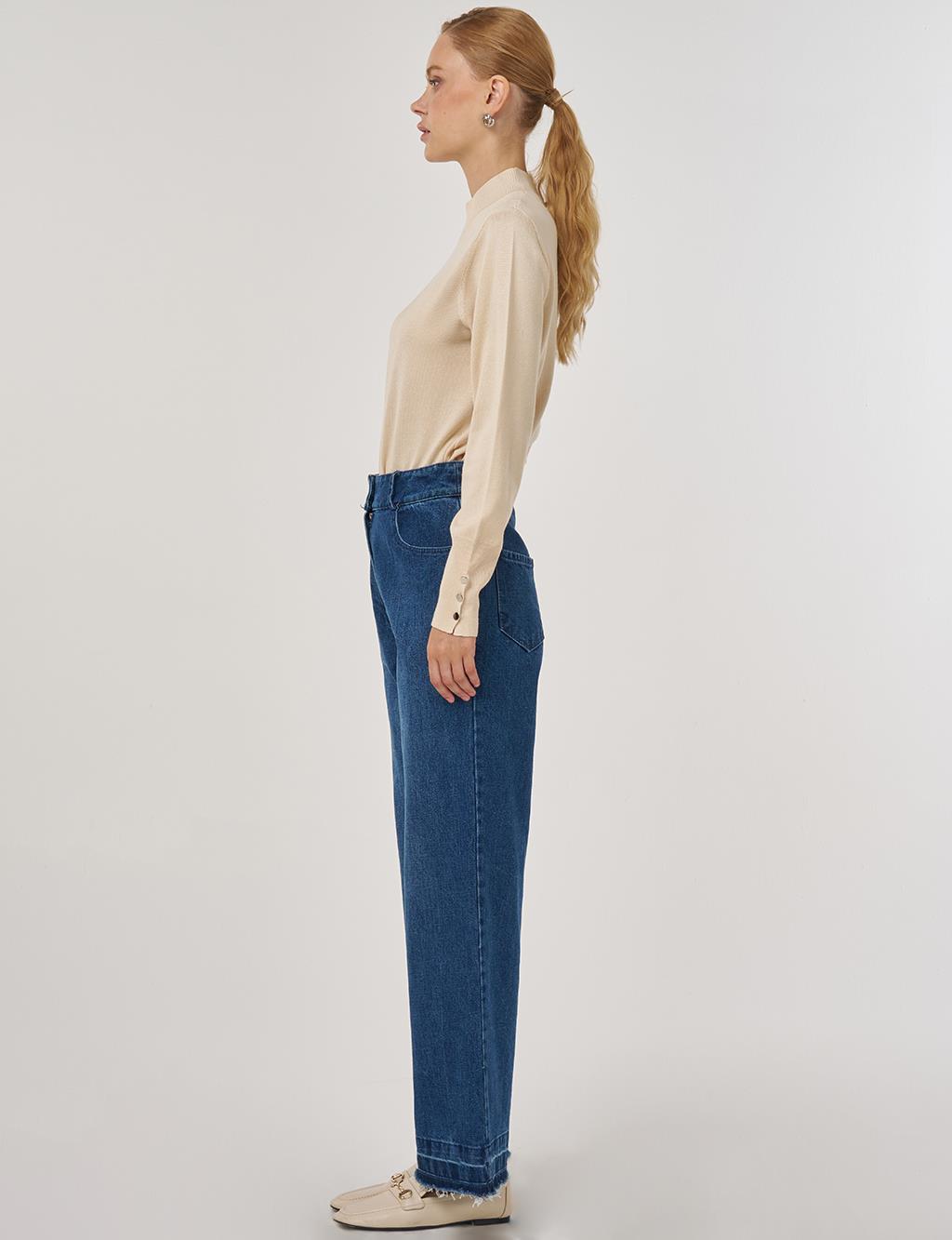 High-Waist Straight Denim Pants Indigo