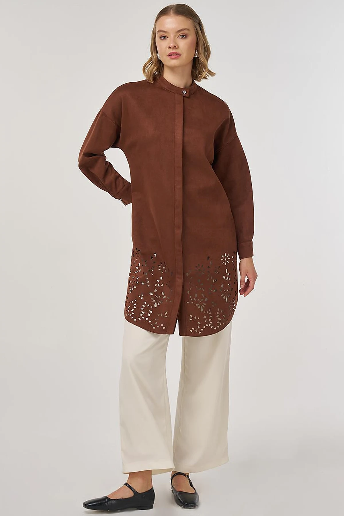 Laser-Cut Suede Tunic Camel