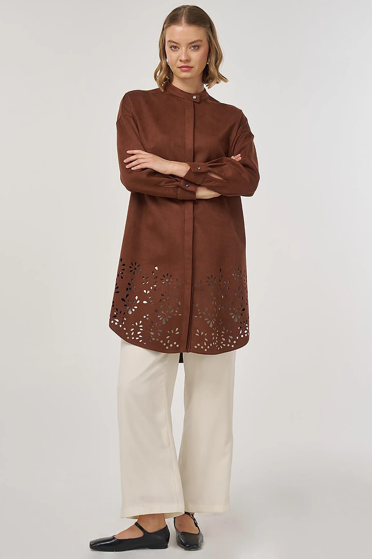 Laser-Cut Suede Tunic Camel
