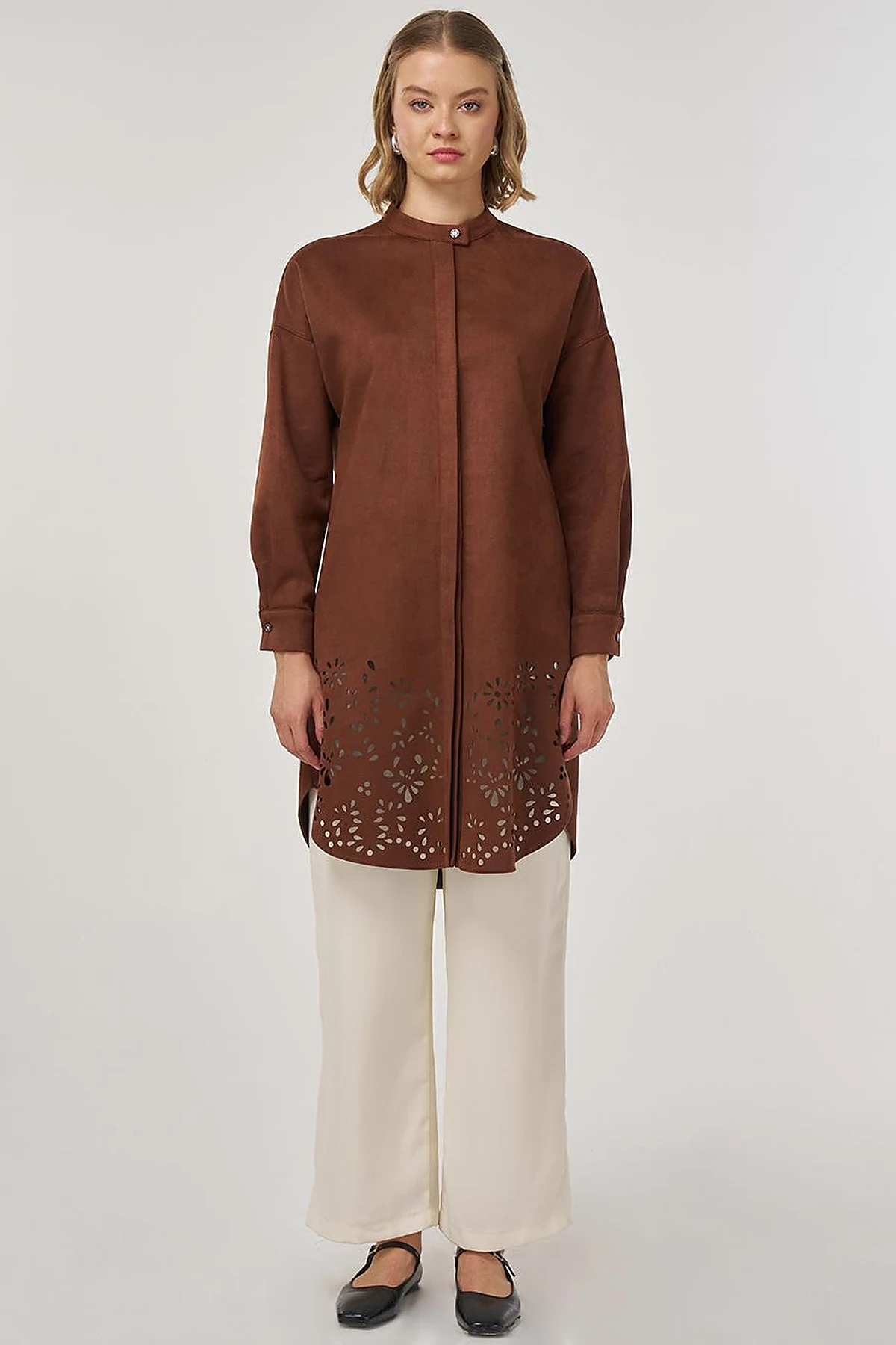 Laser-Cut Suede Tunic Camel