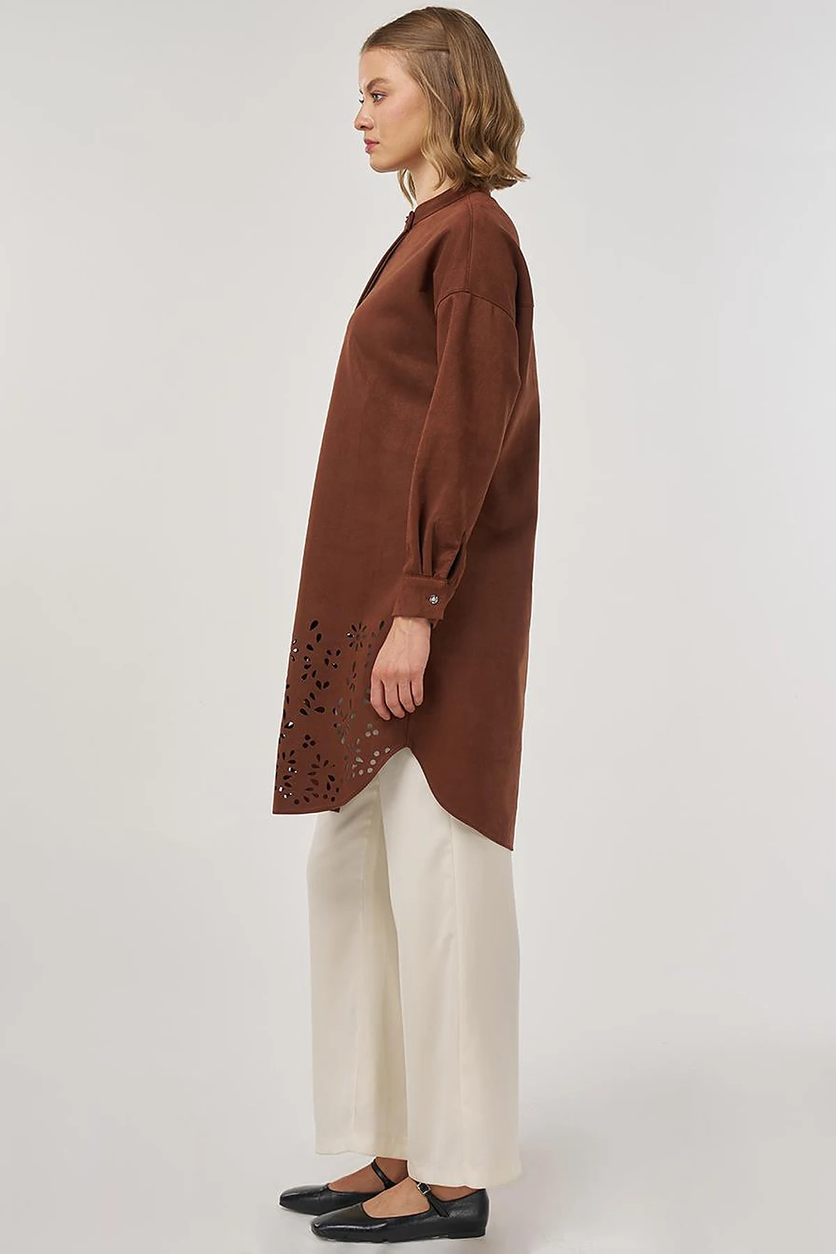 Laser-Cut Suede Tunic Camel