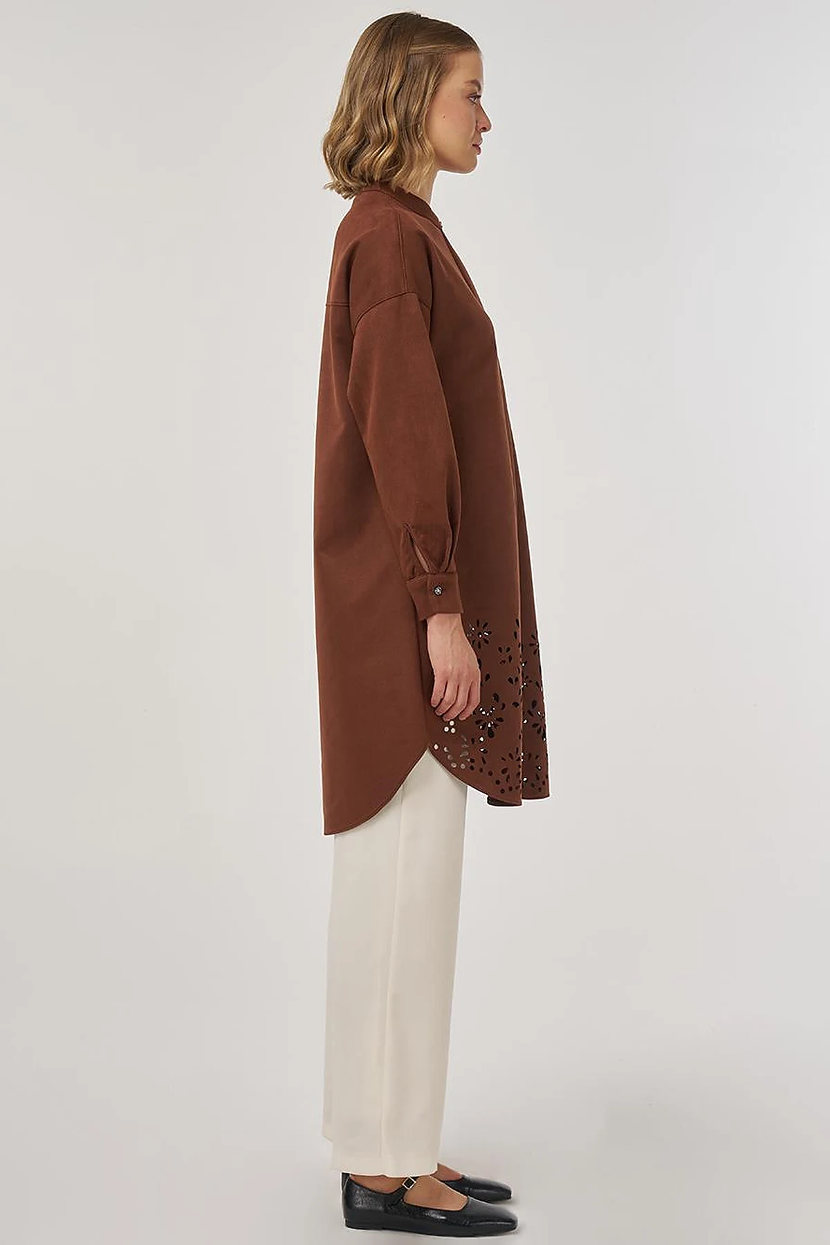 Laser-Cut Suede Tunic Camel
