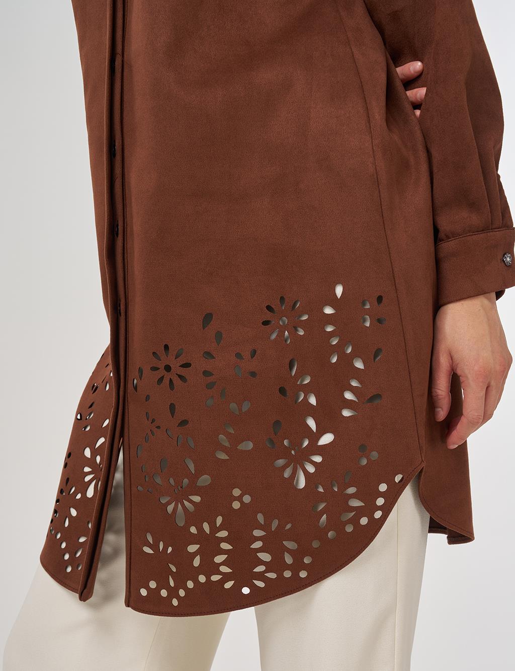 Lazer Kesim Süet Tunik Camel 