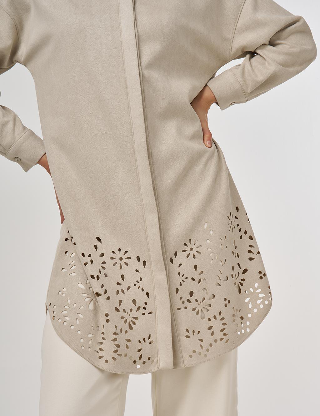 Laser-Cut Suede Tunic Stone