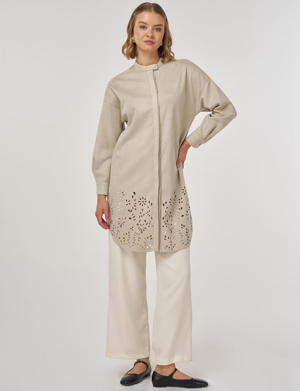 Laser-Cut Suede Tunic Stone