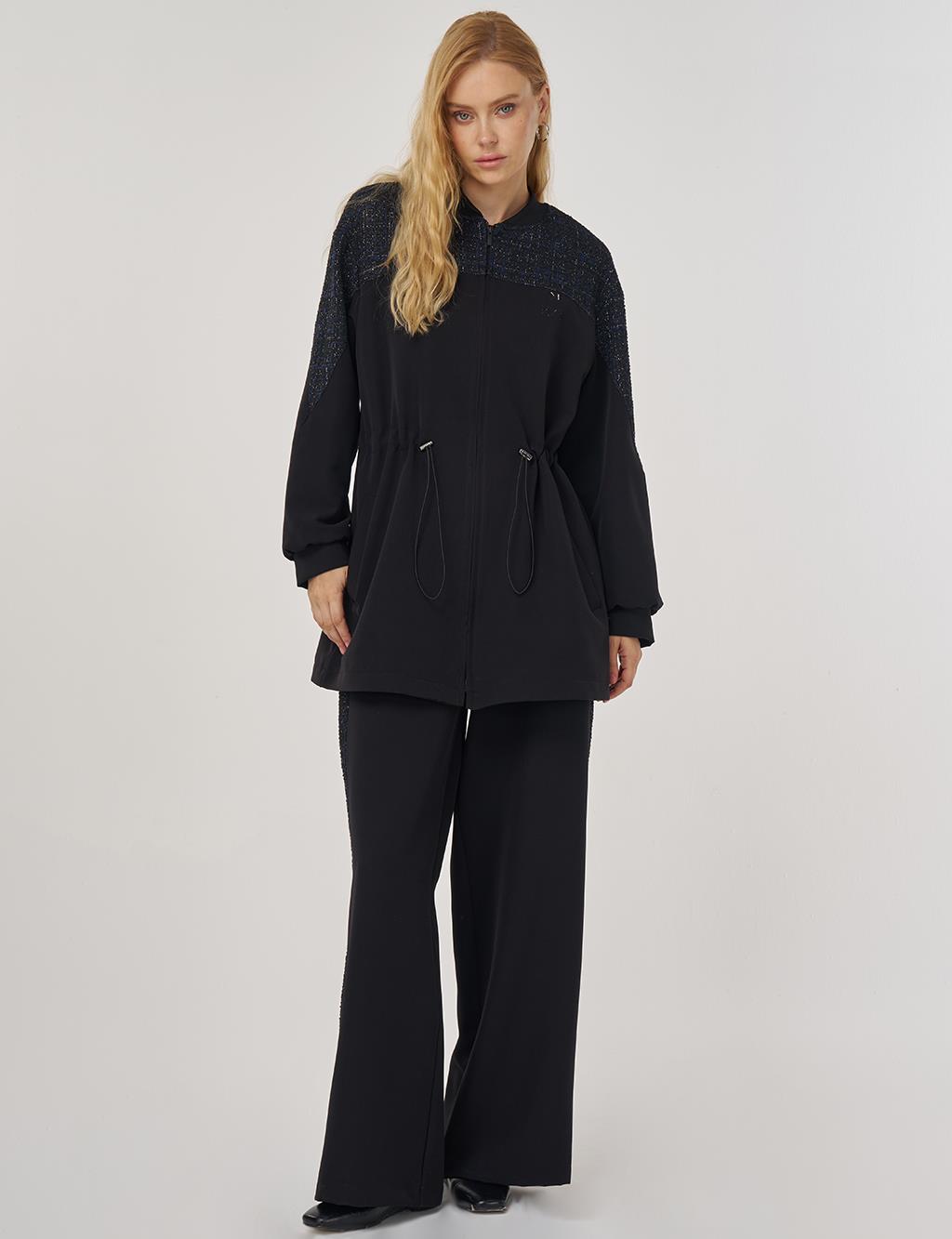 Elastic Waist Relaxed-Fit Two-Piece Set – Black 