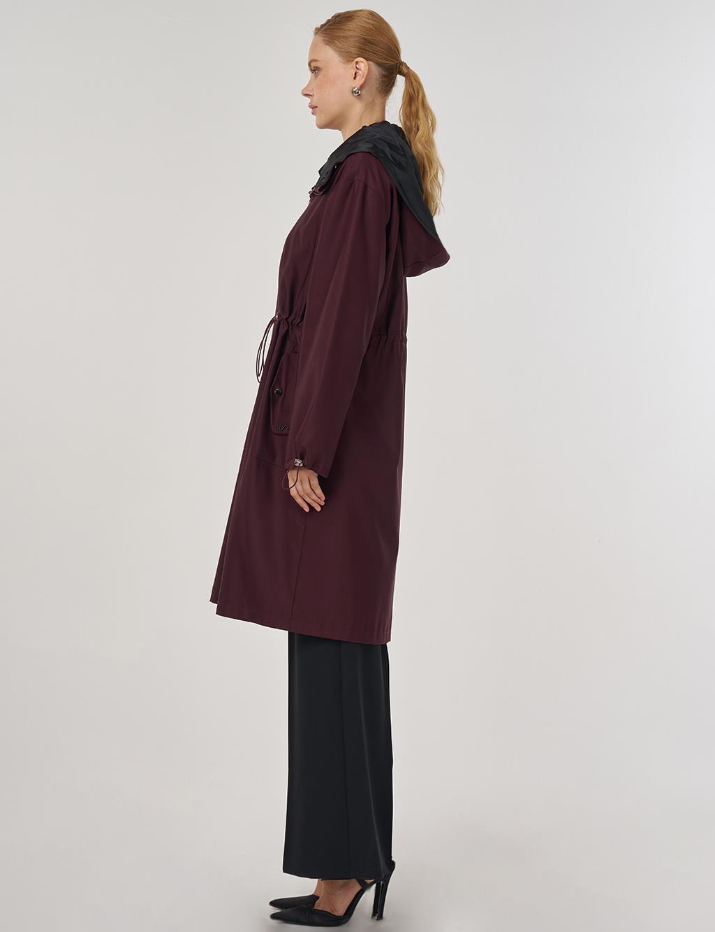 Drawstring Waist Trench Coat Burgundy
