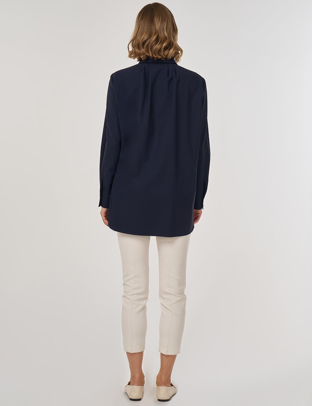 İşlemeli Viskon Tunik Koyu Lacivert 