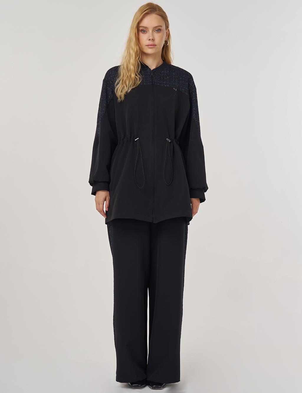 Elastic Waist Relaxed-Fit Two-Piece Set – Black 