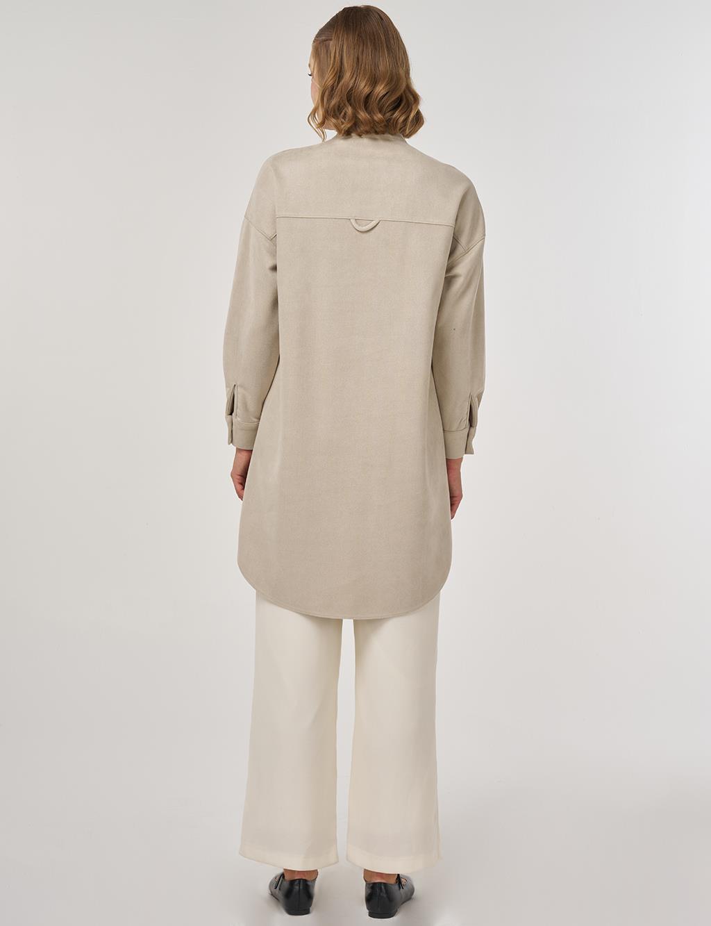 Laser-Cut Suede Tunic Stone