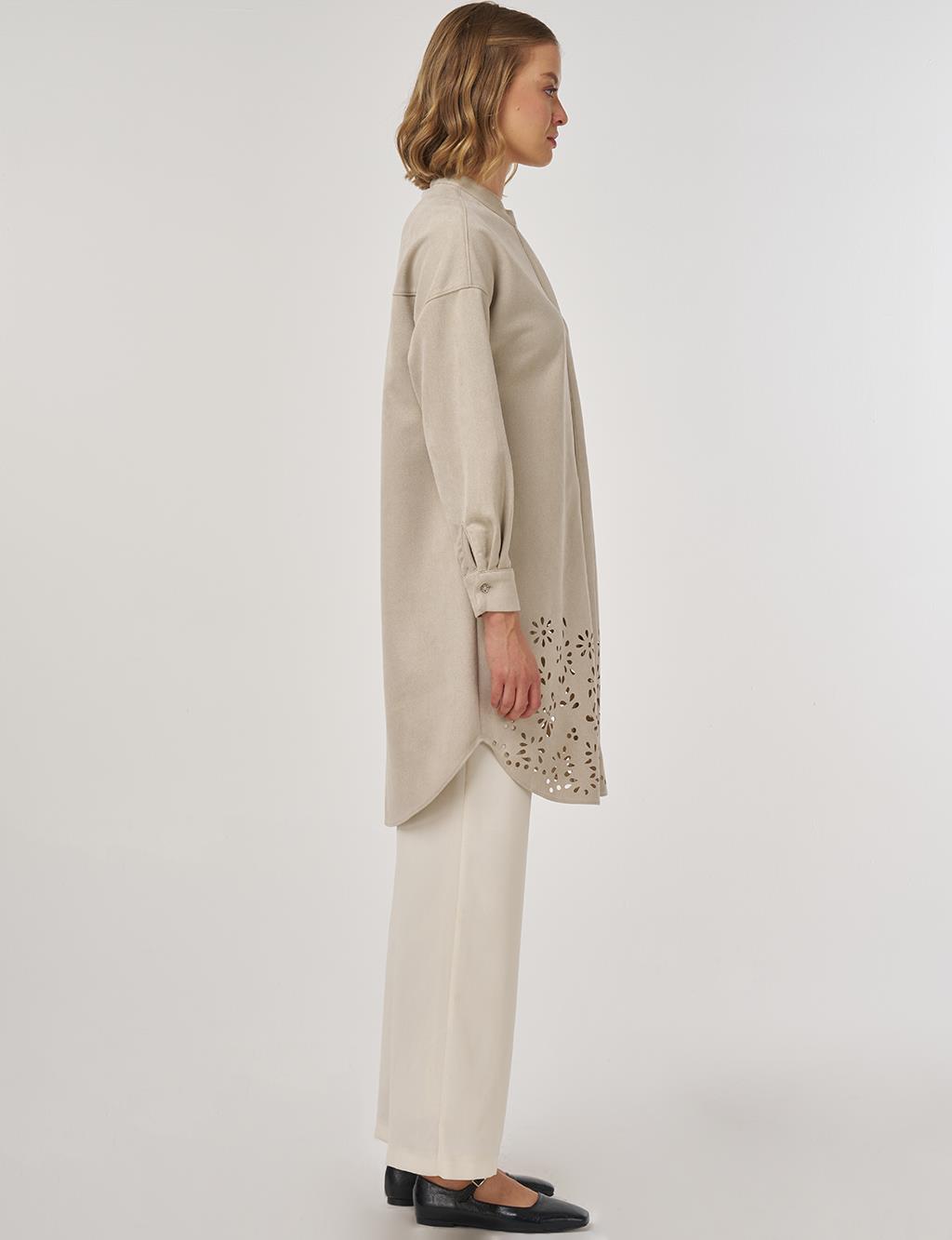 Laser-Cut Suede Tunic Stone