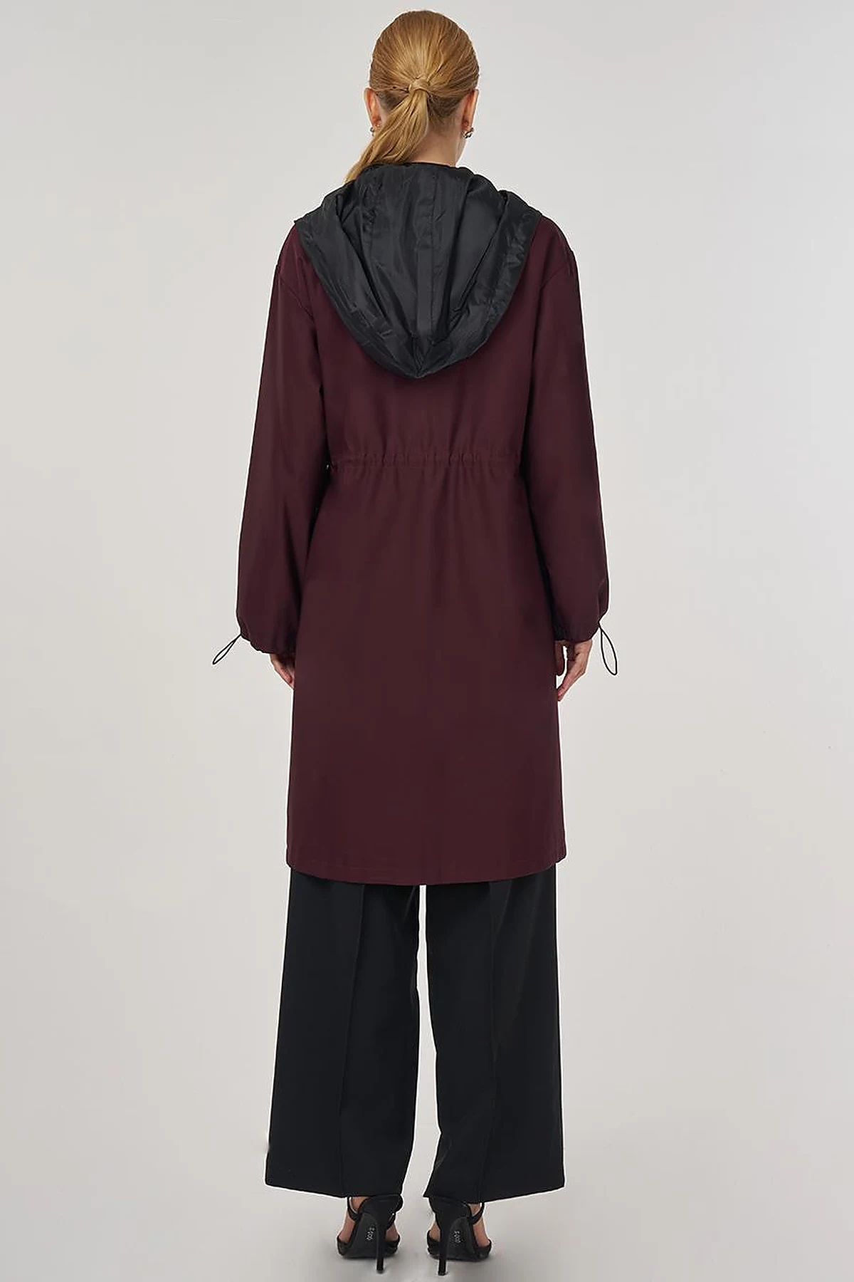 Drawstring Waist Trench Coat Burgundy