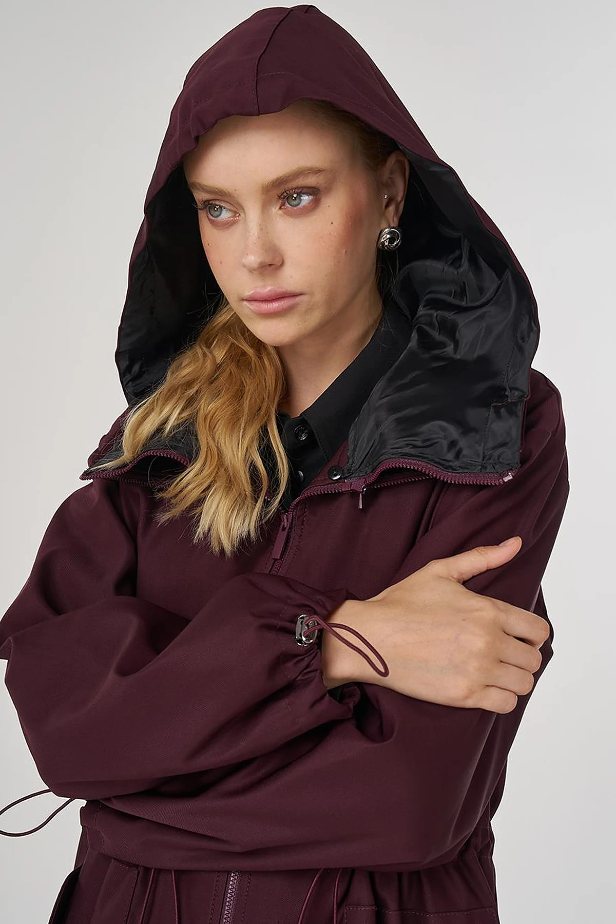 Drawstring Waist Trench Coat Burgundy