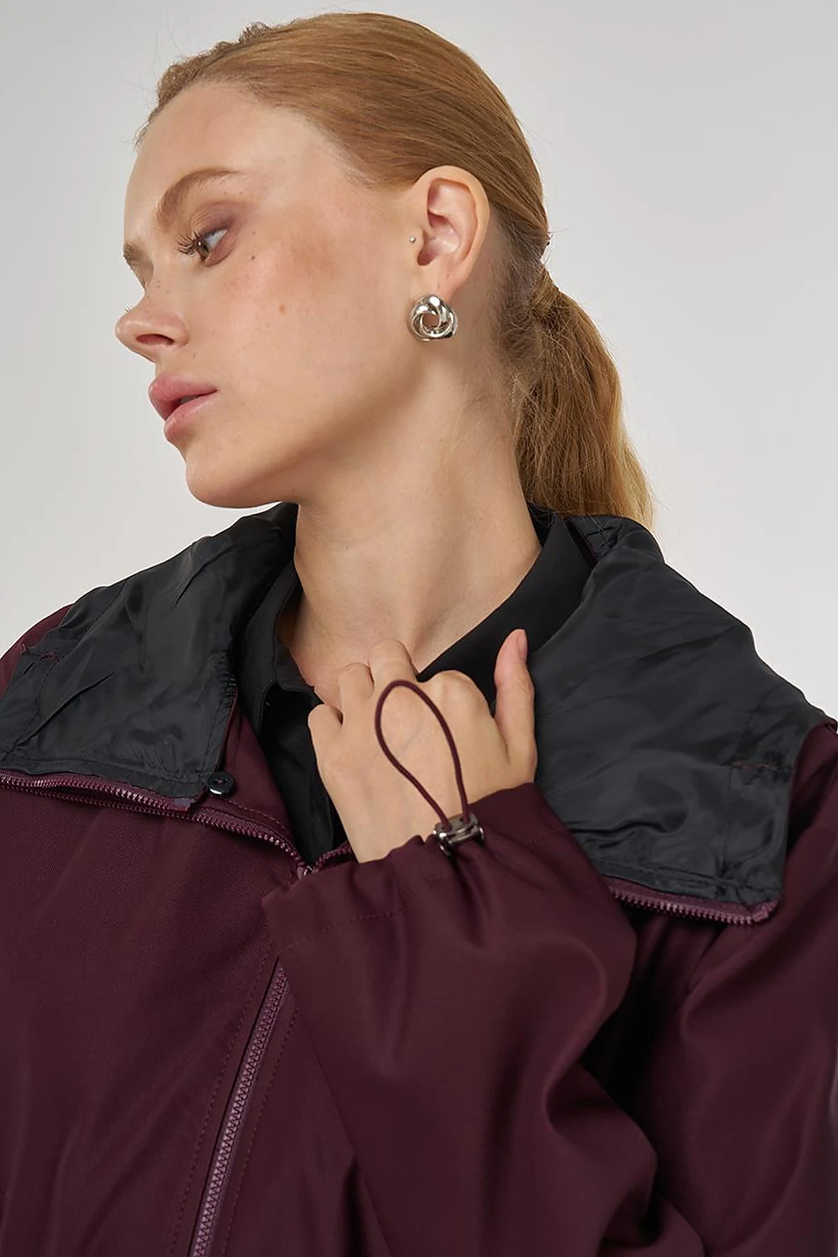 Drawstring Waist Trench Coat Burgundy