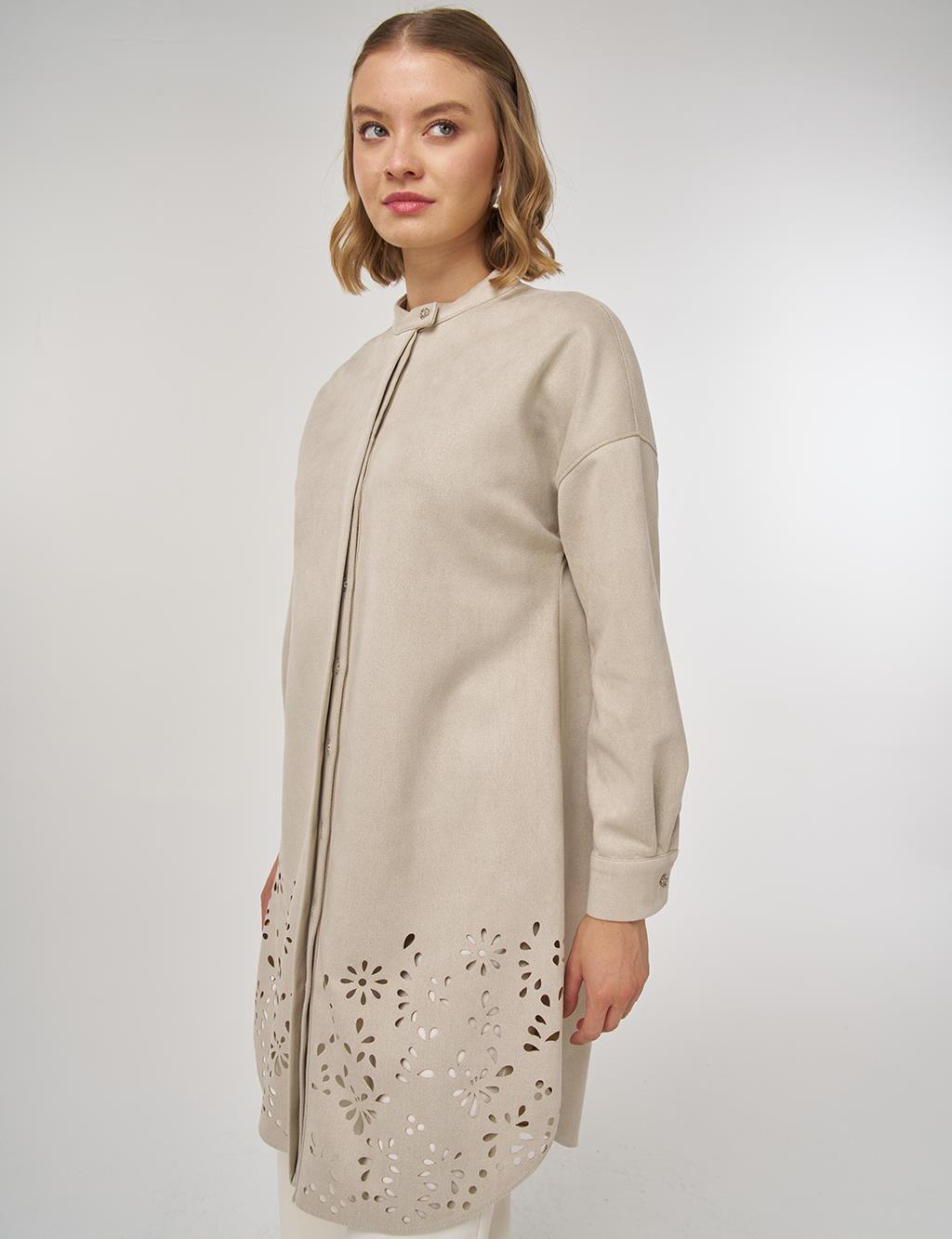 Laser-Cut Suede Tunic Stone