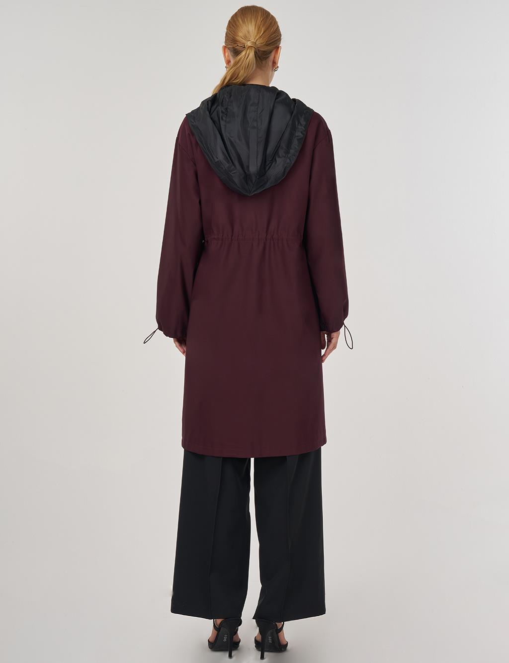 Drawstring Waist Trench Coat Burgundy