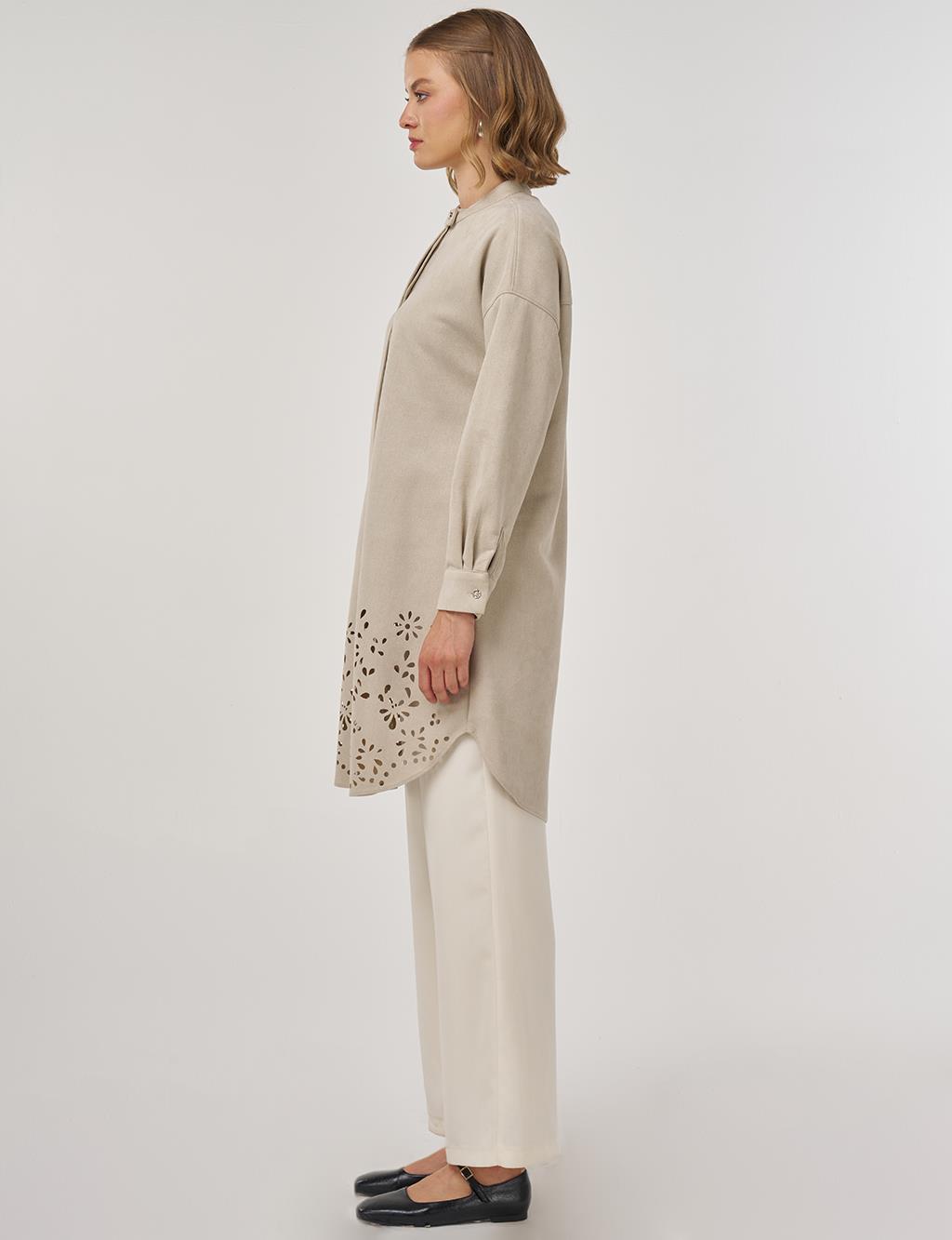 Laser-Cut Suede Tunic Stone