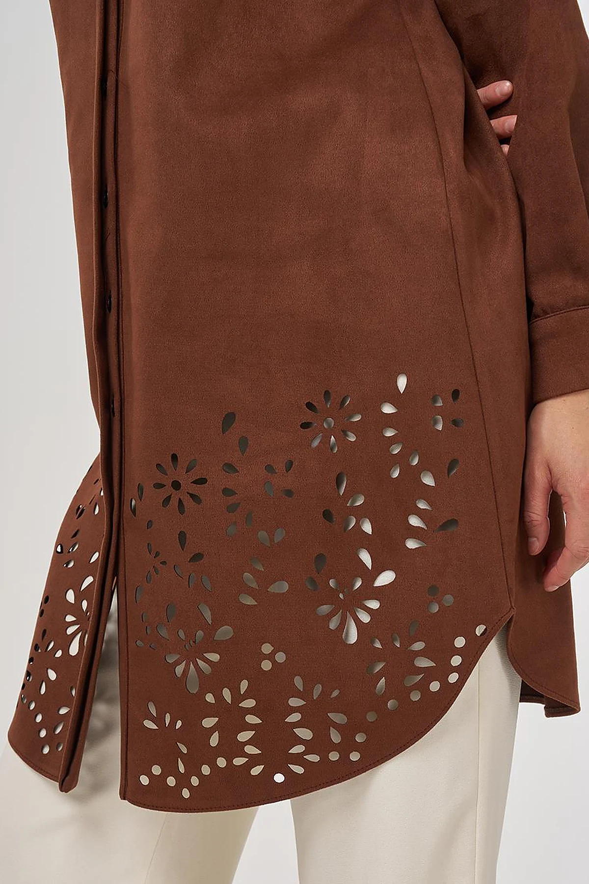 Laser-Cut Suede Tunic Camel