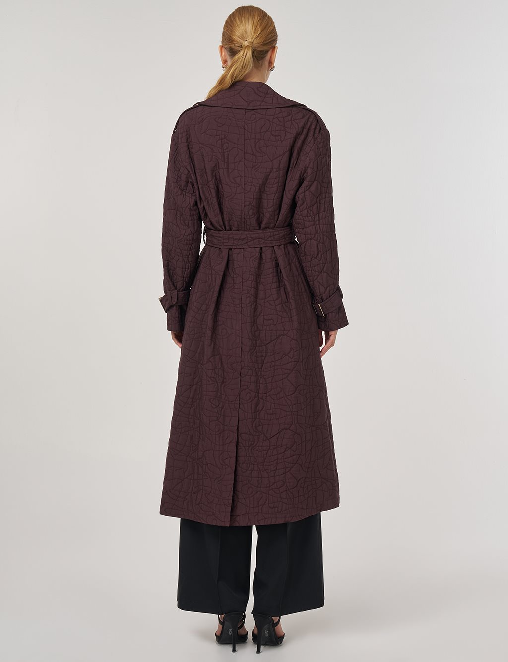 Embossed Epaulette Trench Coat in Dark Burgundy