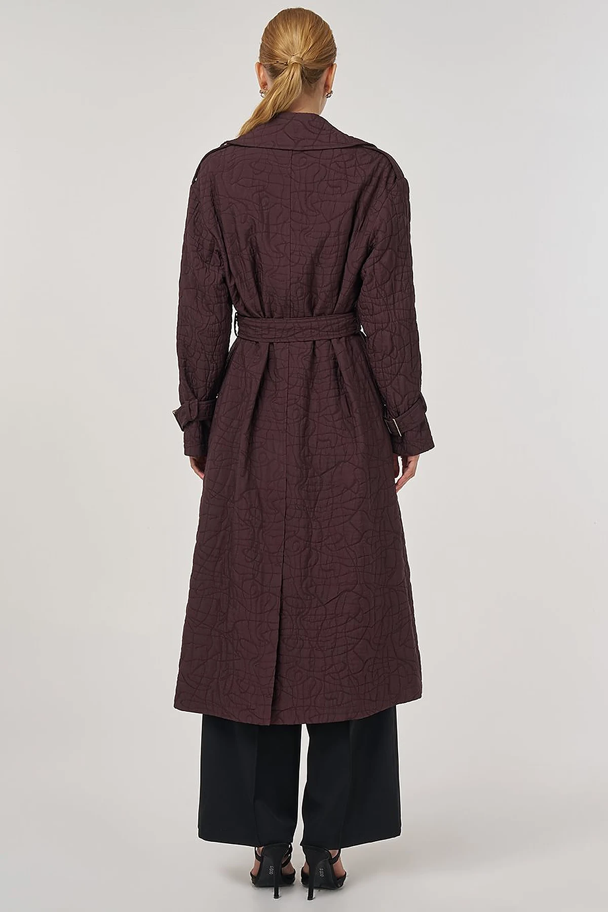 Embossed Epaulette Trench Coat in Dark Burgundy