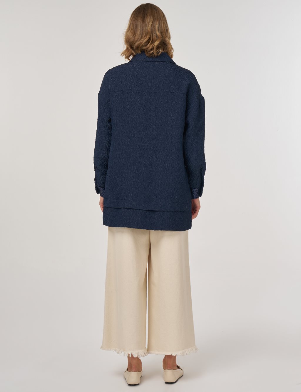 Payet Garnili Dokulu Ceket Koyu Lacivert 