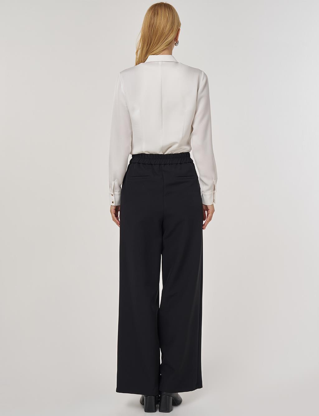 Metal Buckle Fabric Pants in Black