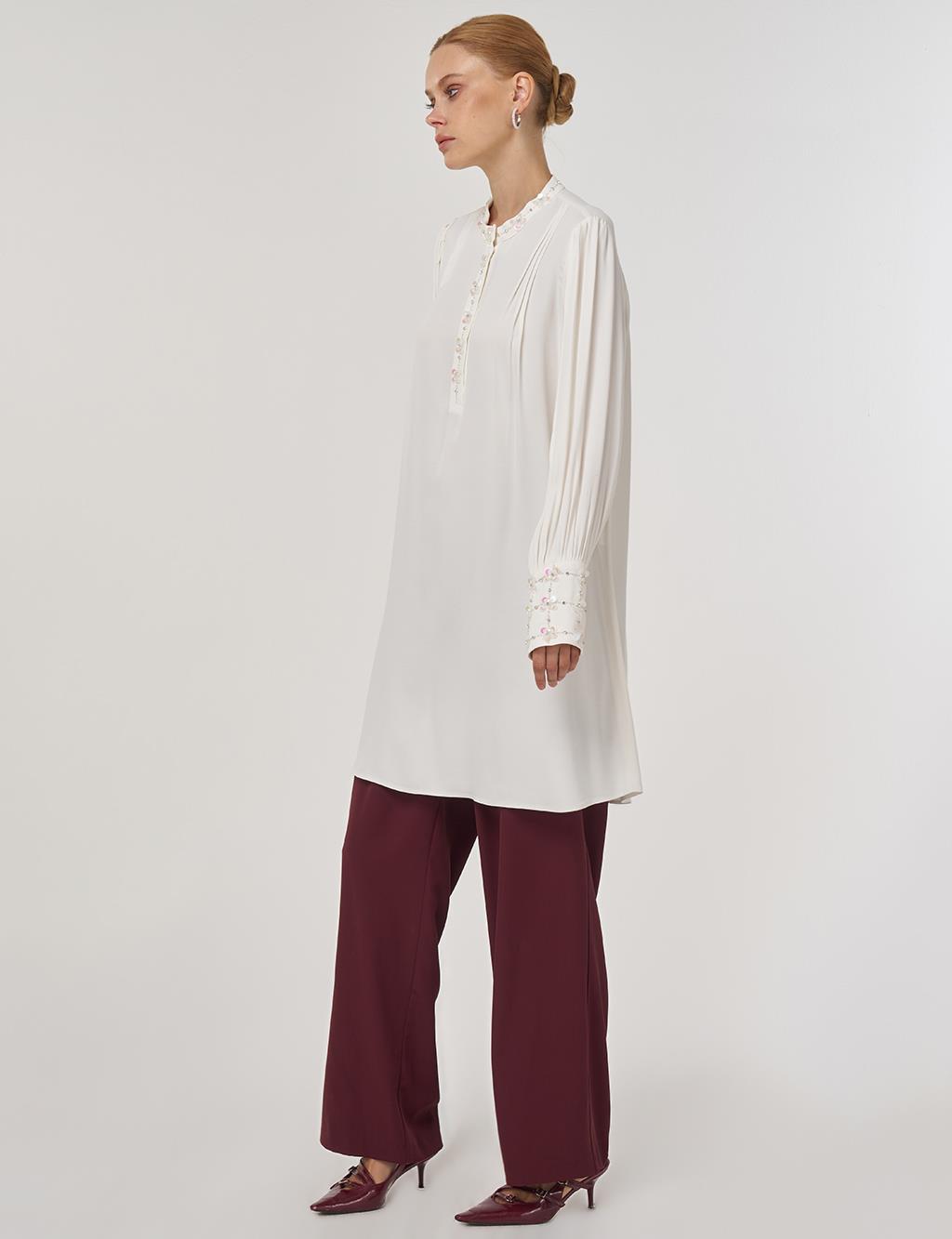 Embroidered Elegant Tunic in Ecru