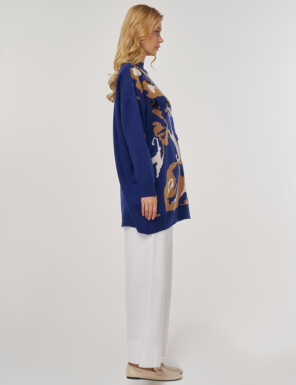 Abstract Pattern Knit Tunic in Indigo