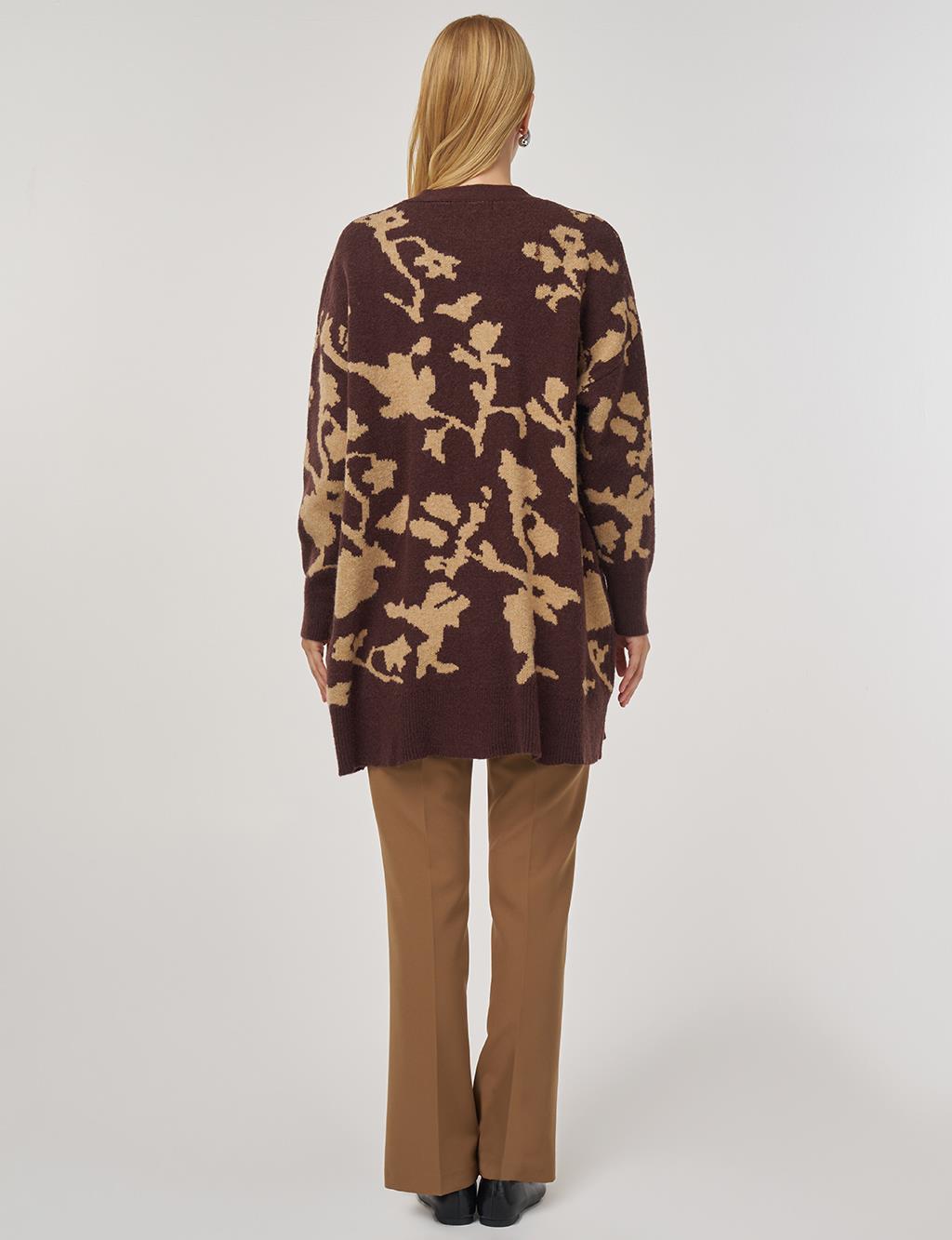 Sequin-Embroidered Knit Cardigan in Coffee