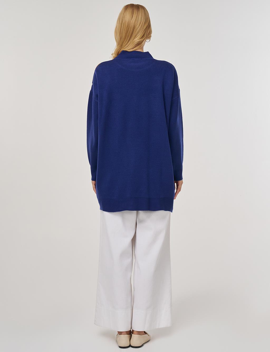 Abstract Pattern Knit Tunic in Indigo