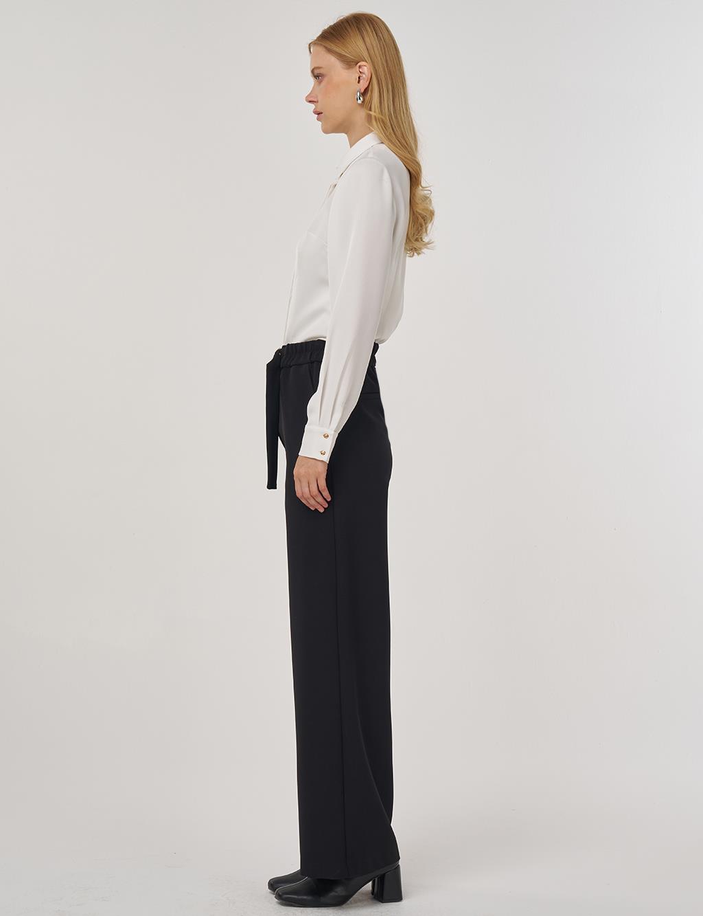 Metal Buckle Fabric Pants in Black