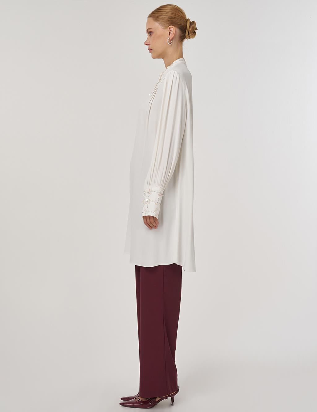 Embroidered Elegant Tunic in Ecru