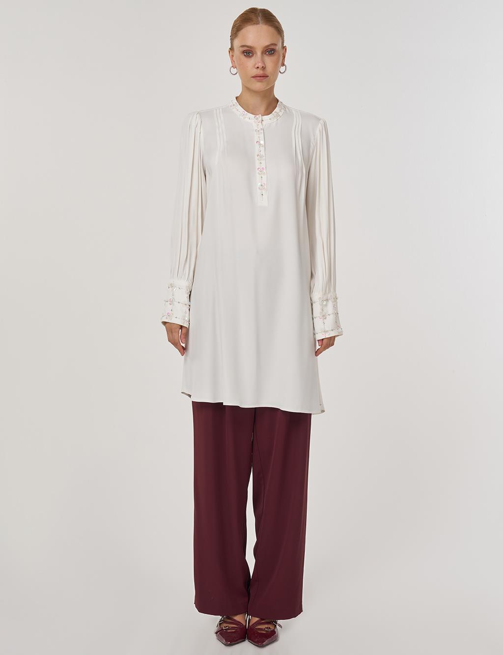 Embroidered Elegant Tunic in Ecru