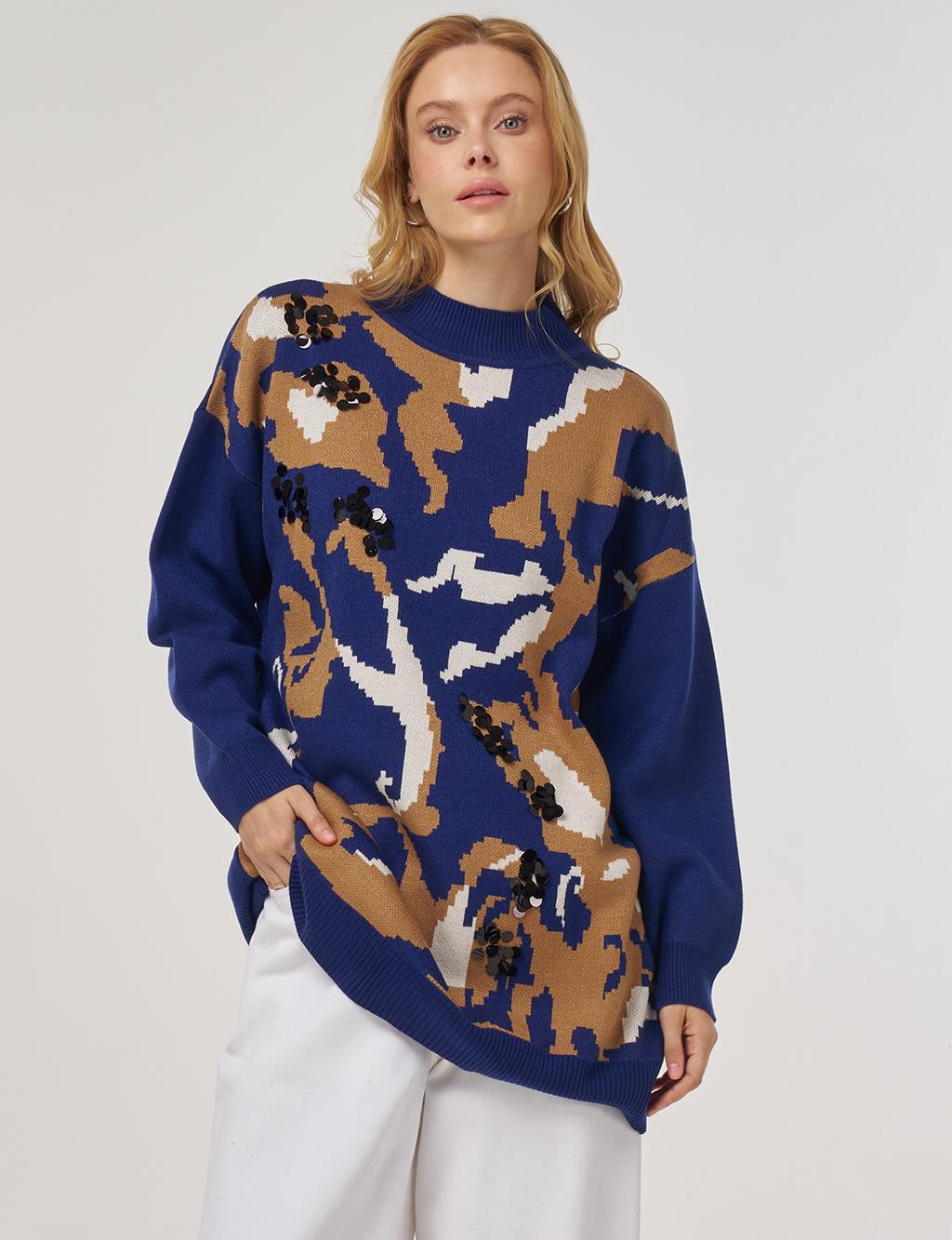 Abstract Pattern Knit Tunic in Indigo