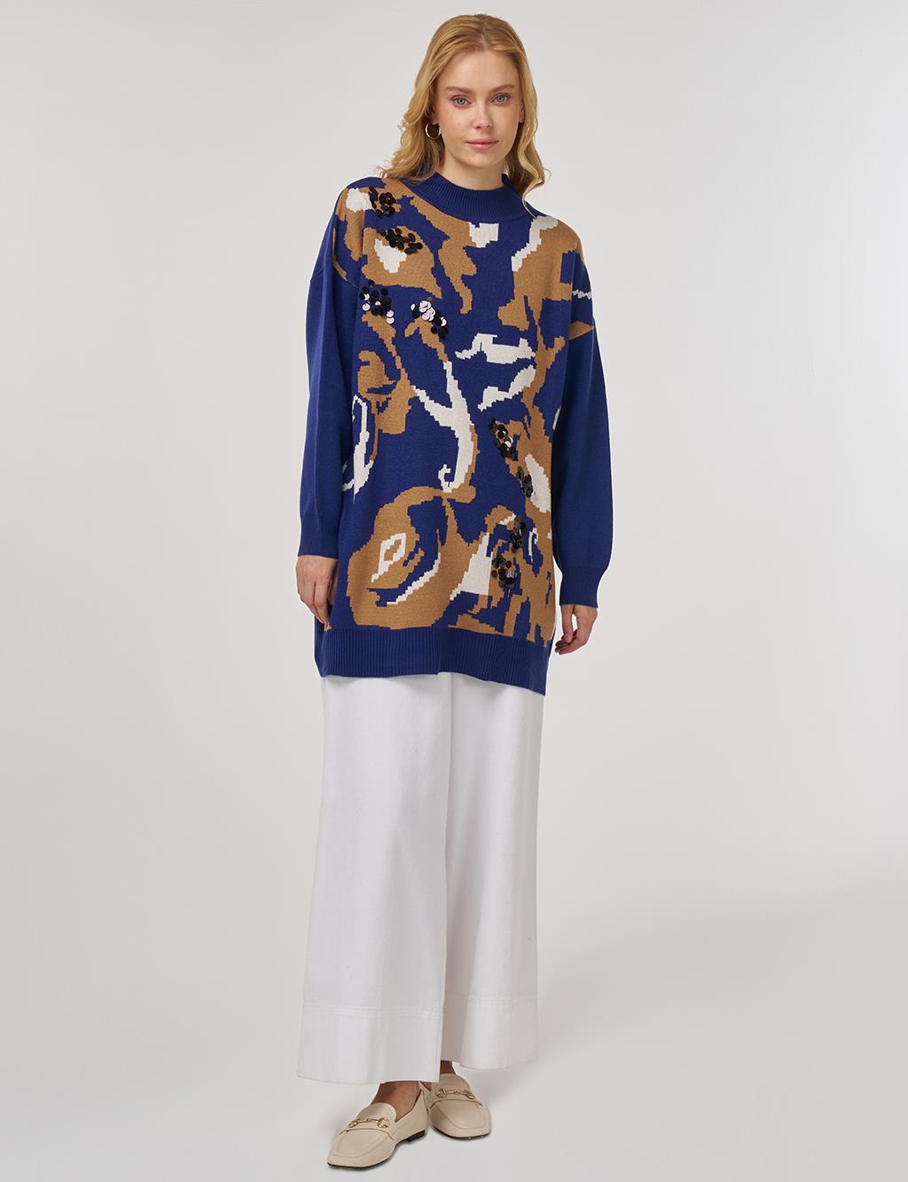 Abstract Pattern Knit Tunic in Indigo