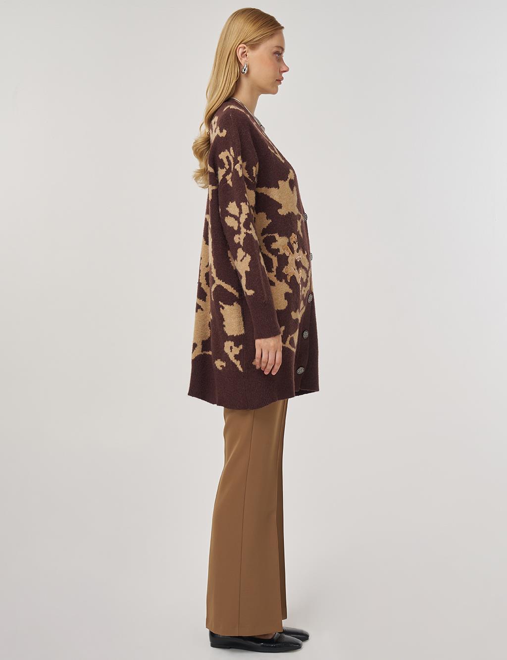 Sequin-Embroidered Knit Cardigan in Coffee