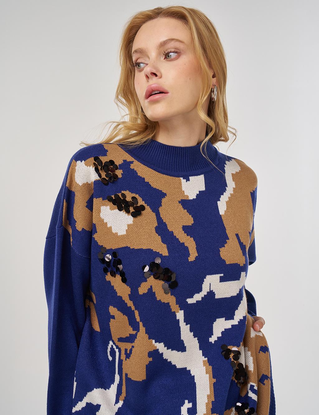 Abstract Pattern Knit Tunic in Indigo