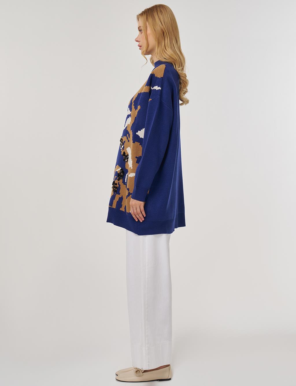 Abstract Pattern Knit Tunic in Indigo