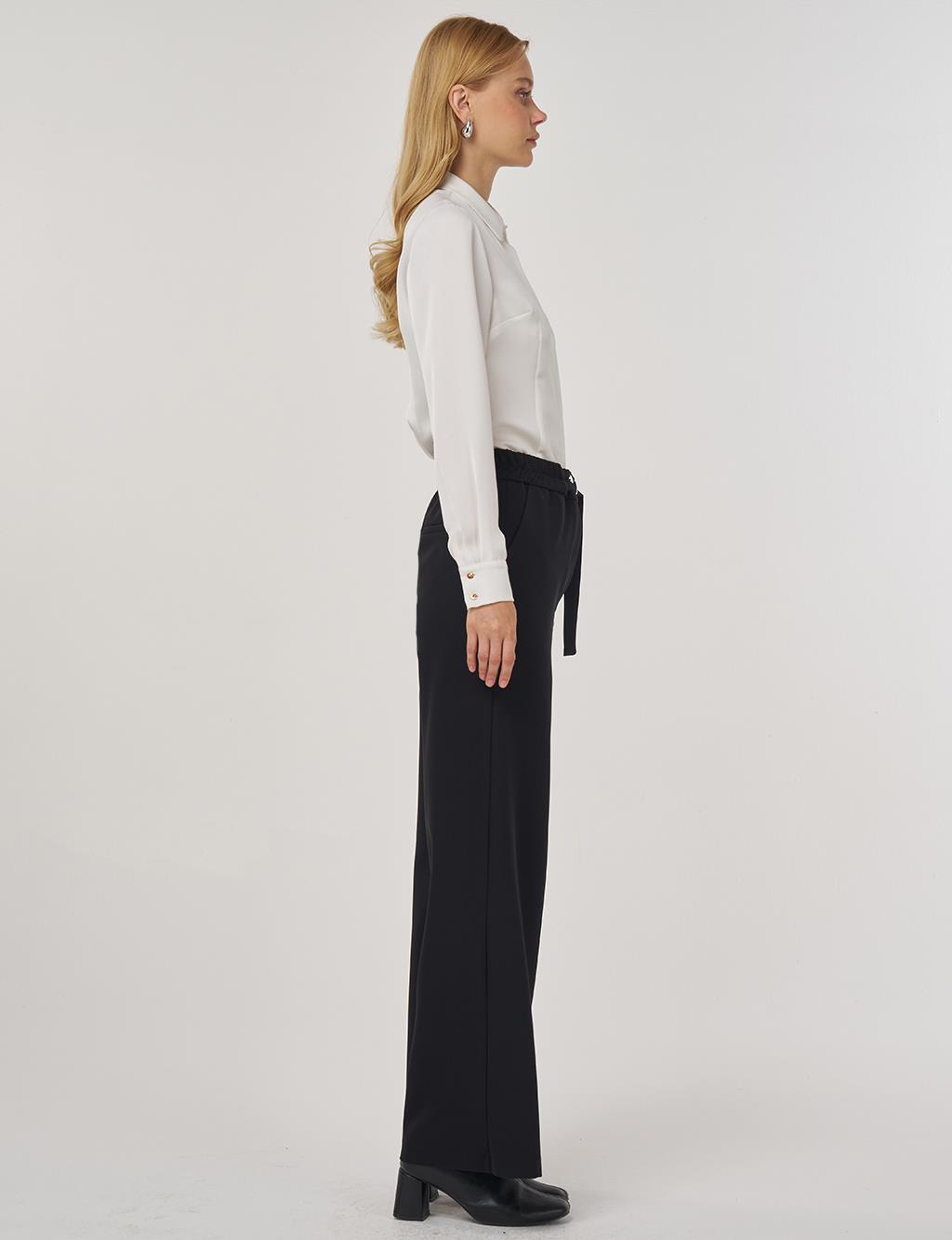 Metal Buckle Fabric Pants in Black