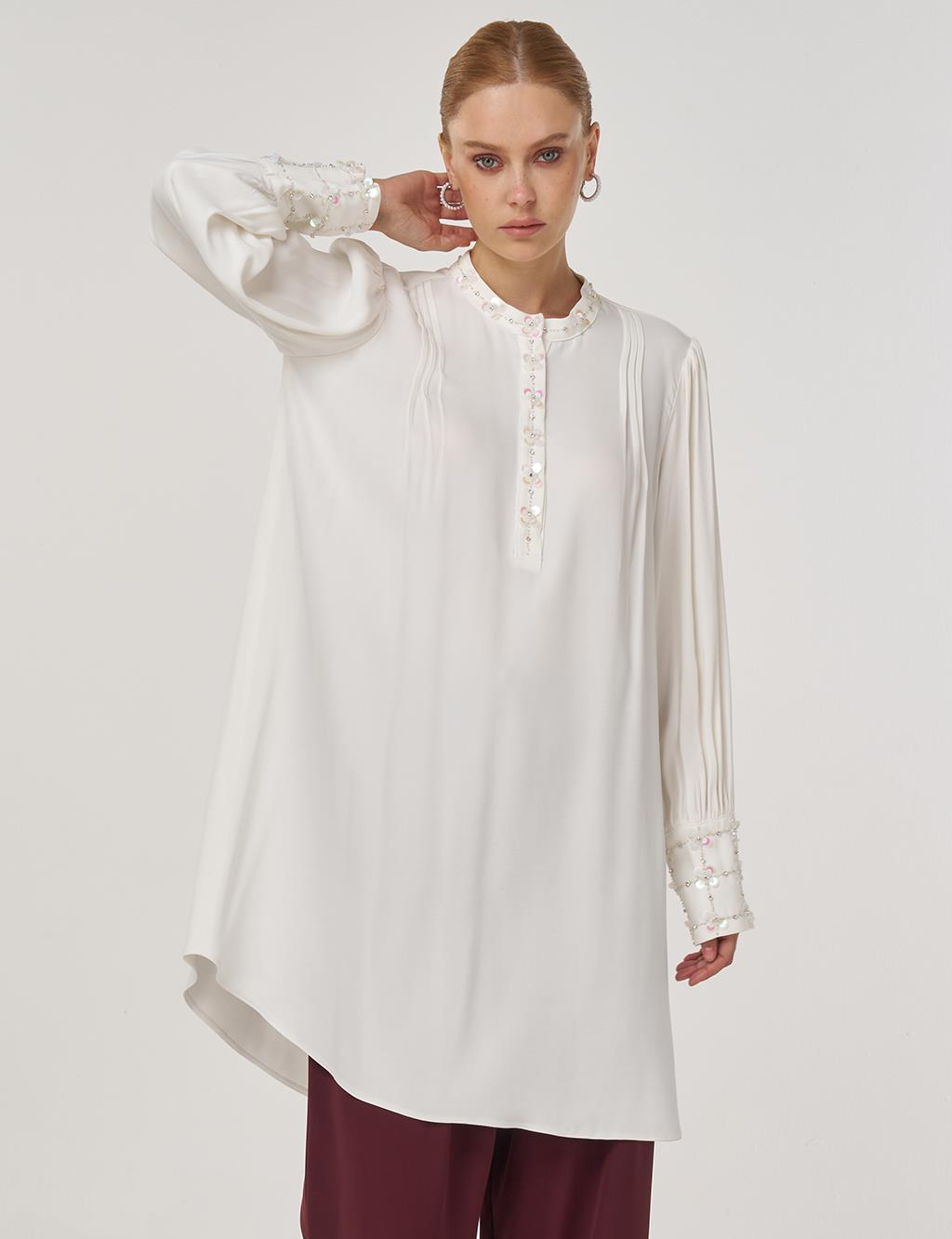 Embroidered Elegant Tunic in Ecru