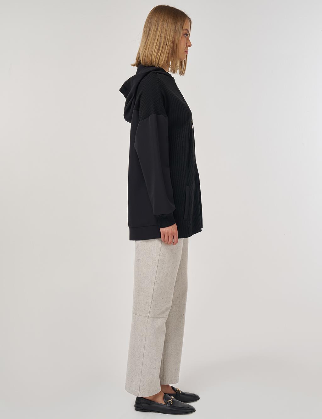 Triko Garnili Rahat Kesim Hırka Siyah 